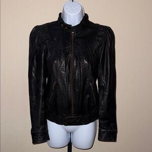 Ted Baker London Black Leather Moto Jacket for Women Size 1